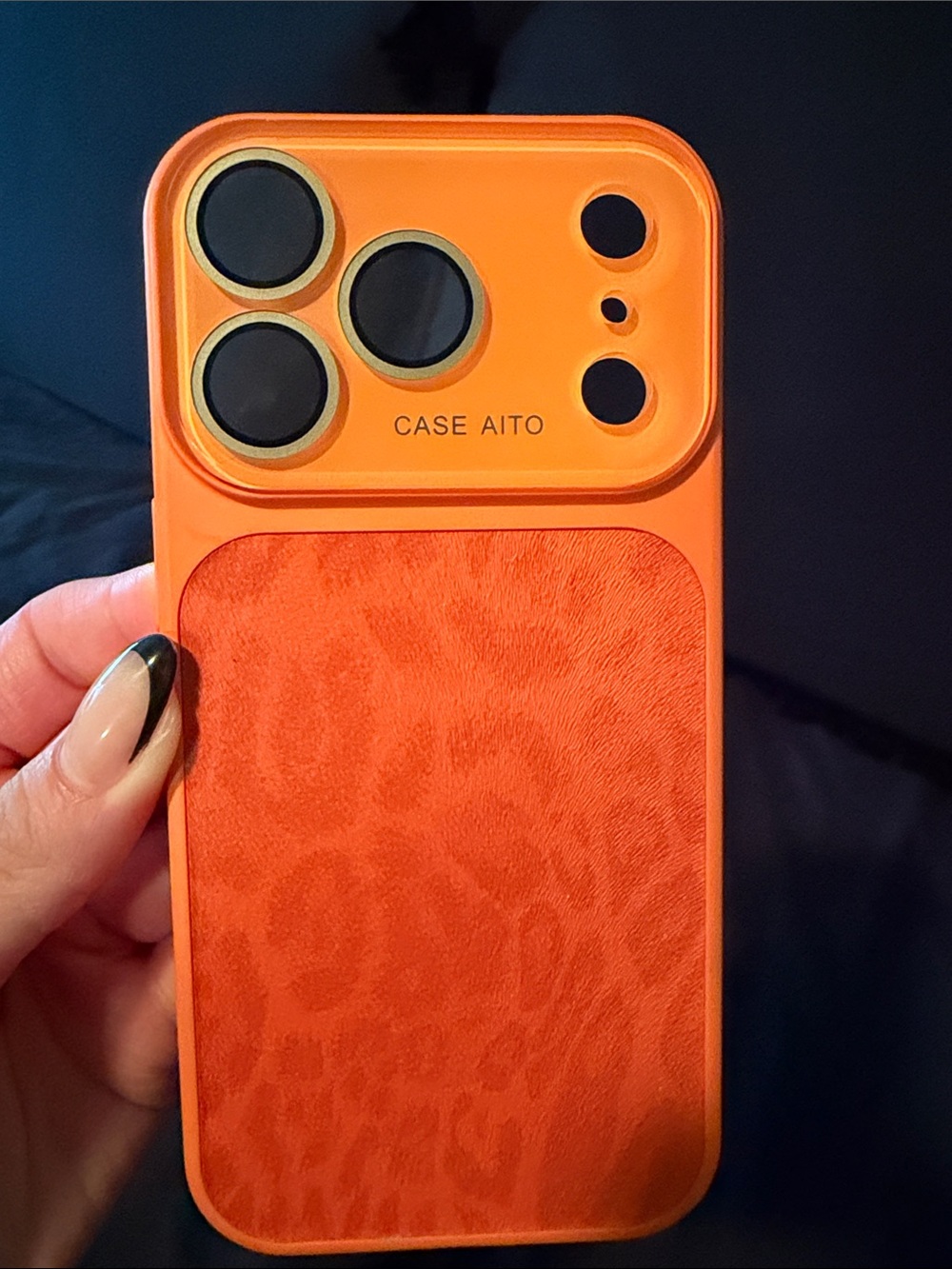 Apple Orange Leather-Texture iPhone Case with Camera Cutouts